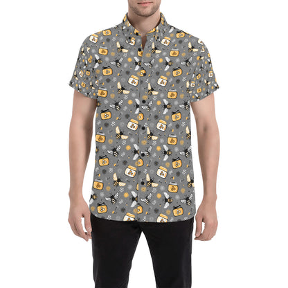 Honey Bee Print Design LKS301 Men Short Sleeve Button Up Shirt