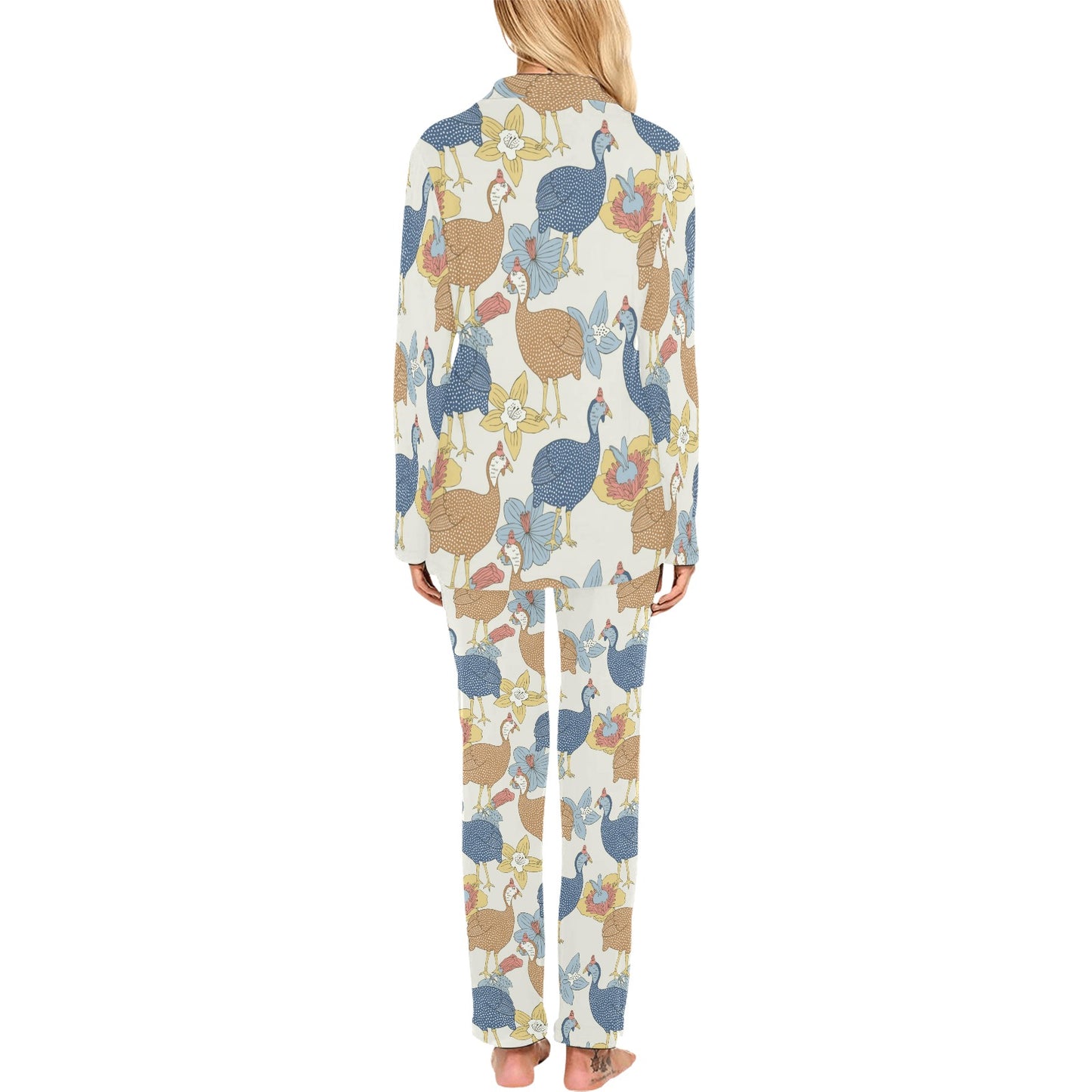 Guinea Fowl Pattern Print Design 01 Women's Long Pajama Set