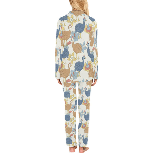 Guinea Fowl Pattern Print Design 01 Women's Long Pajama Set