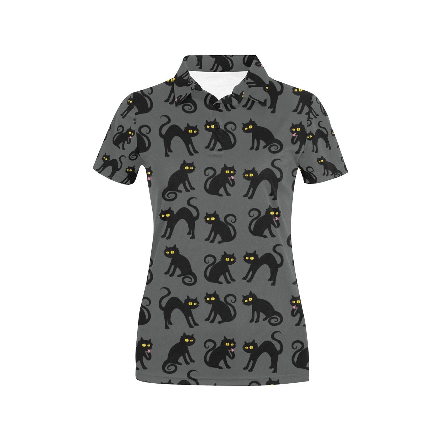 Black Cat Cute Print Pattern Women's Polo Shirt