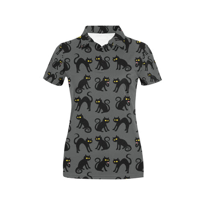 Black Cat Cute Print Pattern Women's Polo Shirt