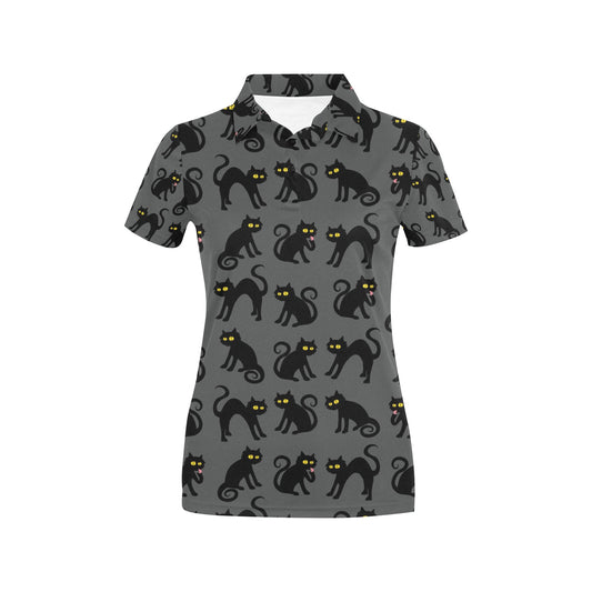 Black Cat Cute Print Pattern Women's Polo Shirt