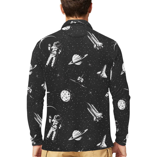 Space Pattern Long Sleeve Polo Shirt For Men's