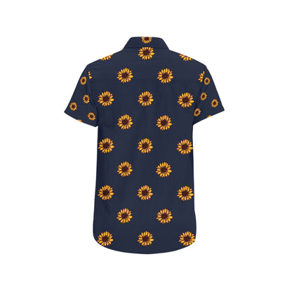 Sunflower Print Design LKS304 Men Short Sleeve Button Up Shirt