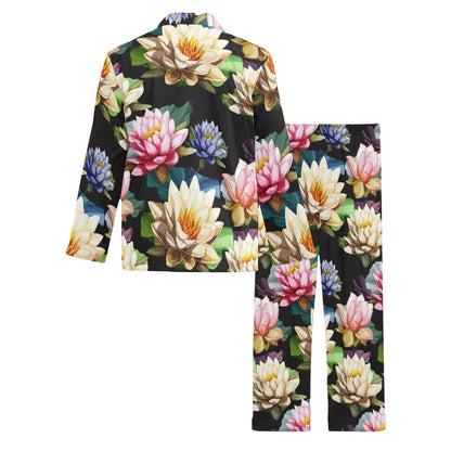 Water Lily Pattern Print Design WL02 Men's Long Pajama Set