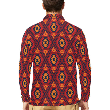 Navajo Pattern Print Design A03 Long Sleeve Polo Shirt For Men's