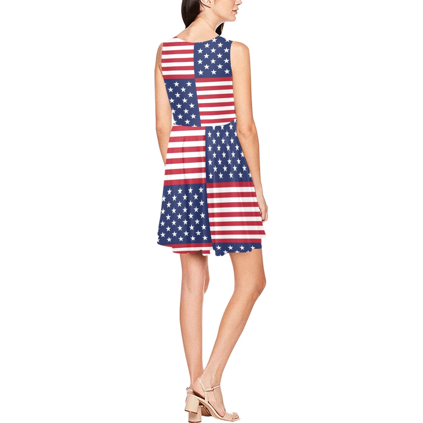 Patriotic US Flag Pattern Print Design A03 Sleeveless Dress
