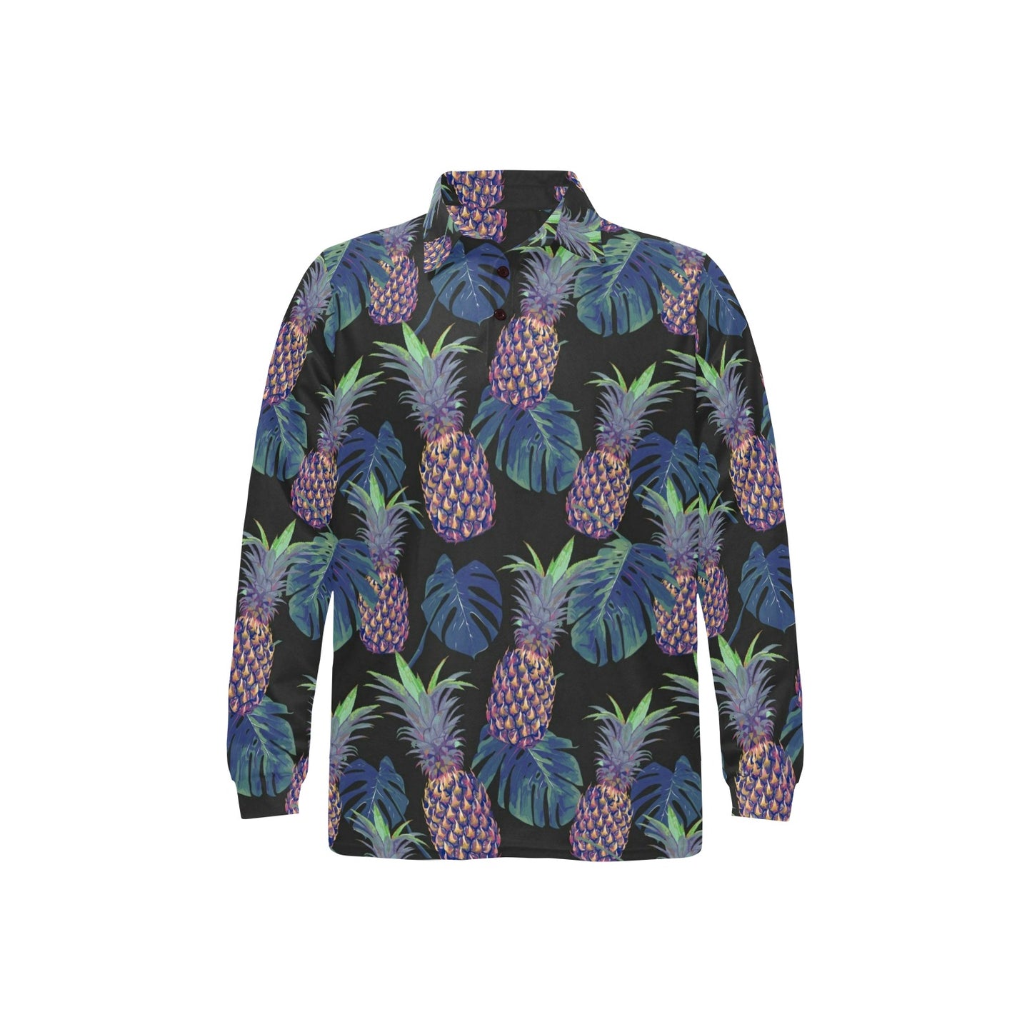Pineapple Pattern Print Design PP04 Long Sleeve Polo Shirt For Men's