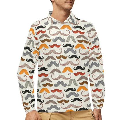 Mustache Pattern Print Design A02 Long Sleeve Polo Shirt For Men's