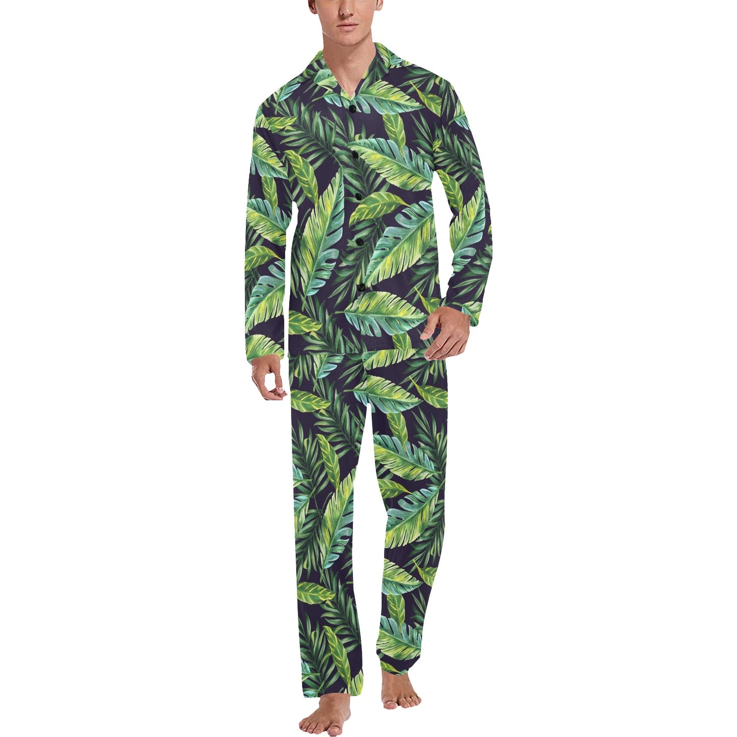 Tropical Flower Pattern Print Design TF06 Men's Long Pajama Set