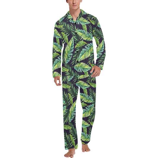 Tropical Flower Pattern Print Design TF06 Men's Long Pajama Set