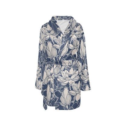 Water Lily Pattern Print Design WL04 Women's Fleece Robe