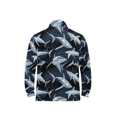 Shark Print Pattern Long Sleeve Polo Shirt For Men's