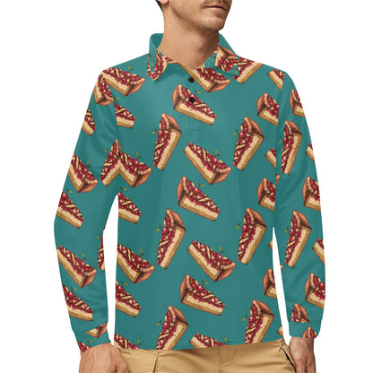 Cheesecake Cherry Pattern Print Design CK03 Long Sleeve Polo Shirt For Men's