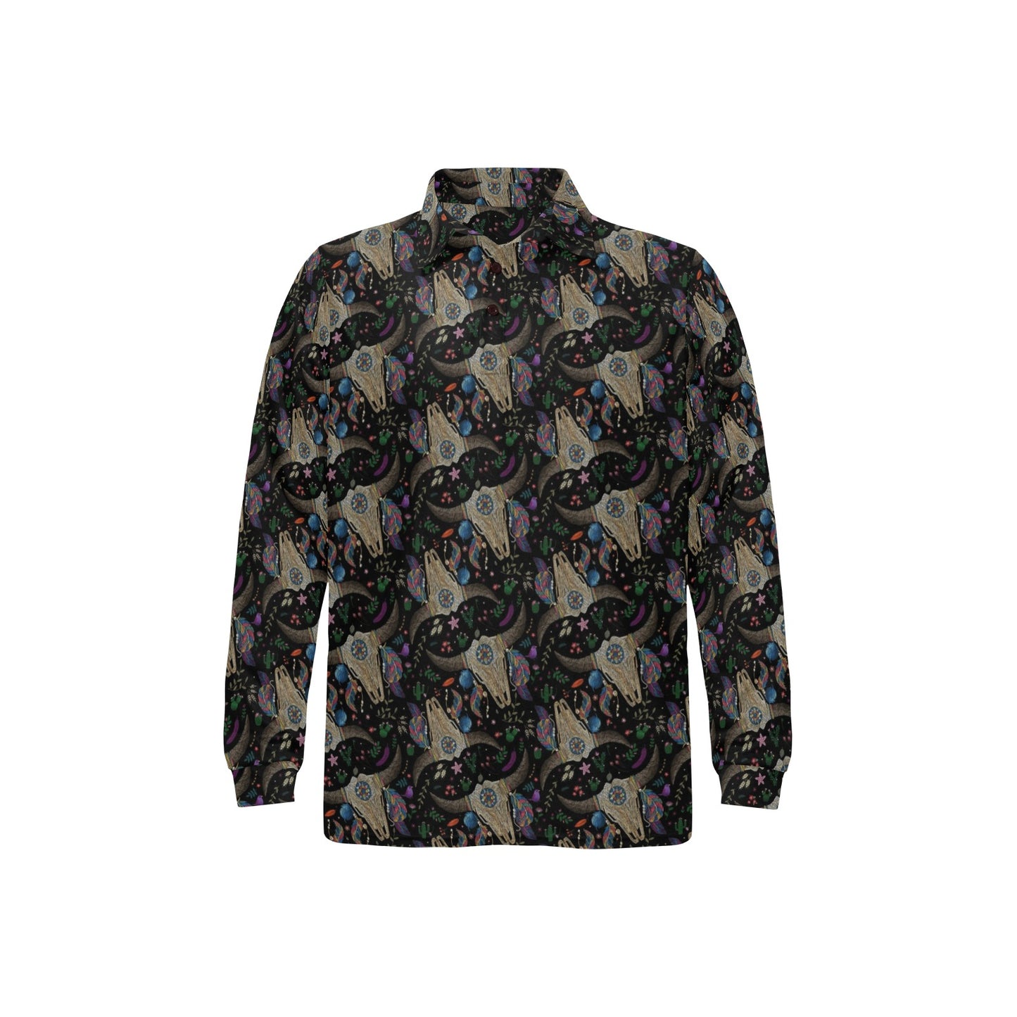 Buffalo Head Print Design LKS401 Long Sleeve Polo Shirt For Men's