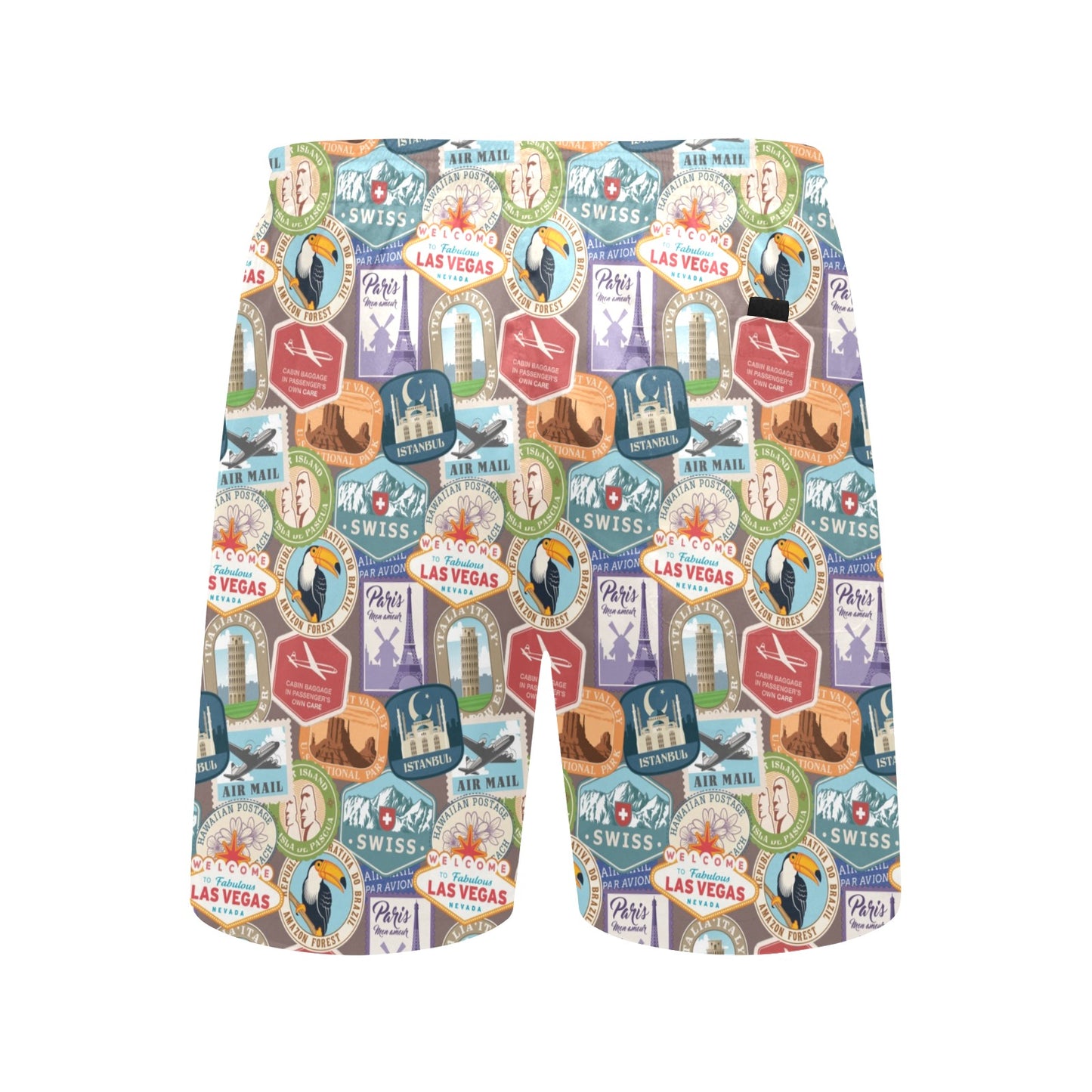 Travel Stamp Print Design LKS301 Men's Swim Trunks Beach Shorts