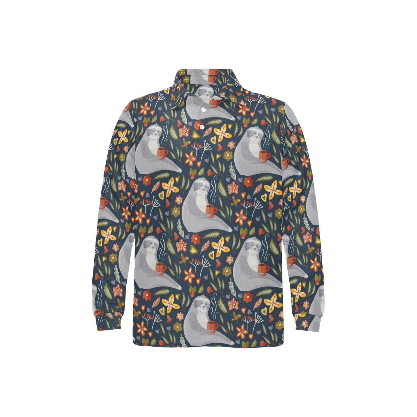Sloth Print Design LKS303 Long Sleeve Polo Shirt For Men's