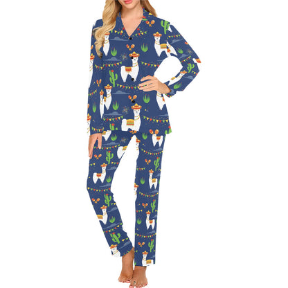 Llama Cactus Pattern Print Design 05 Women's Long Pajama Set