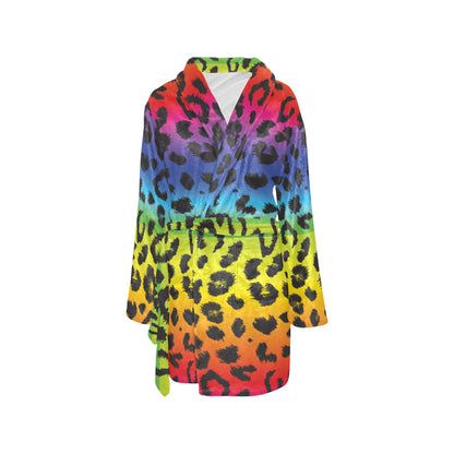 Rainbow Leopard Pattern Print Design A01 Women's Fleece Robe