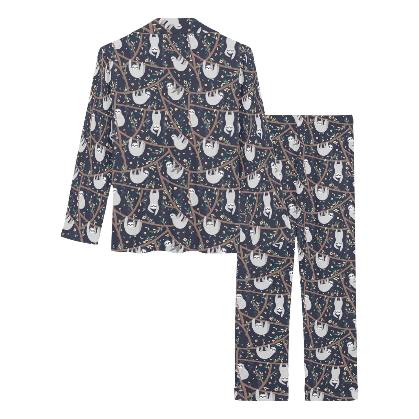 Sloth Happy Design Themed Print Women's Long Pajama Set