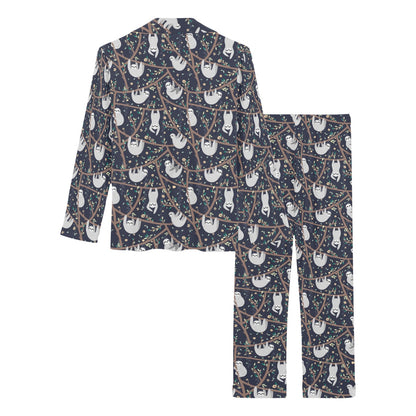 Sloth Happy Design Themed Print Women's Long Pajama Set