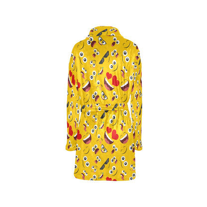 Emoji Face Print Pattern Women's Fleece Robe
