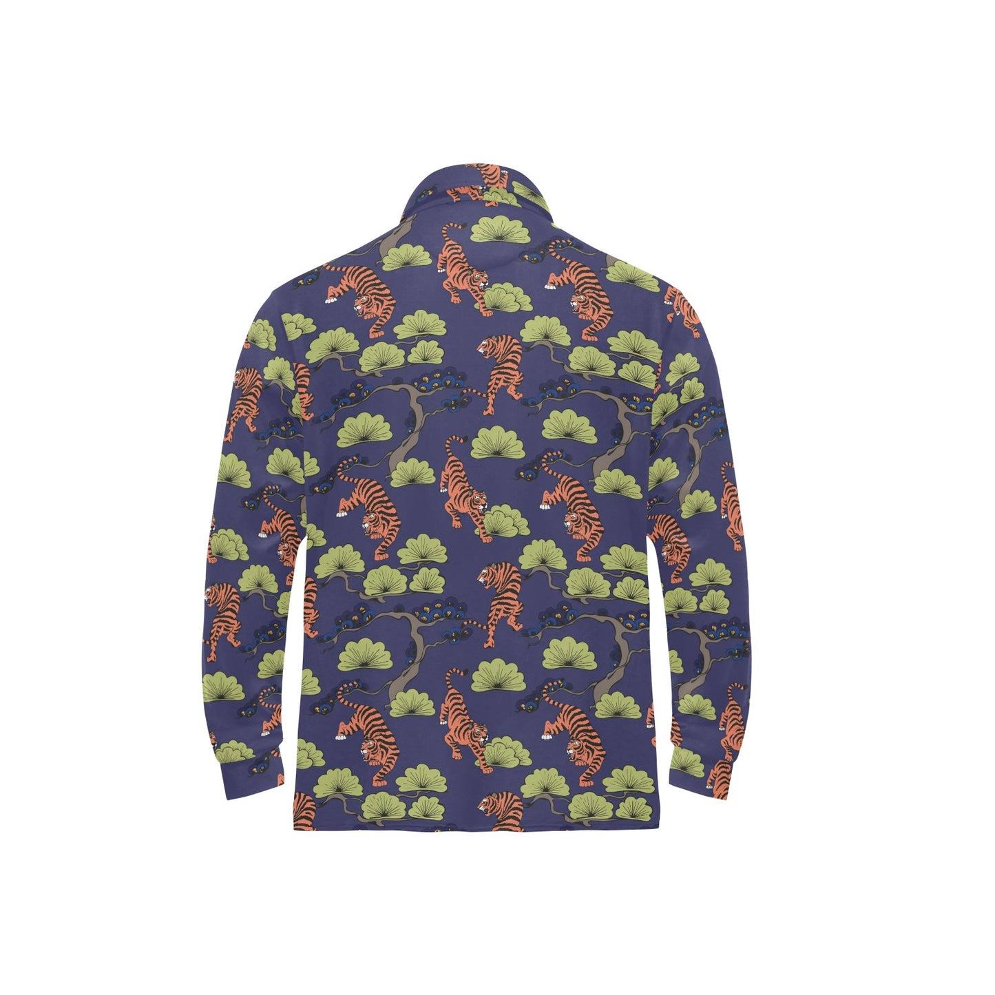 Tiger Pattern Japan Style Long Sleeve Polo Shirt For Men's