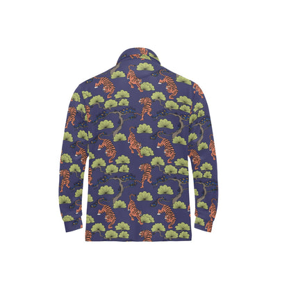 Tiger Pattern Japan Style Long Sleeve Polo Shirt For Men's