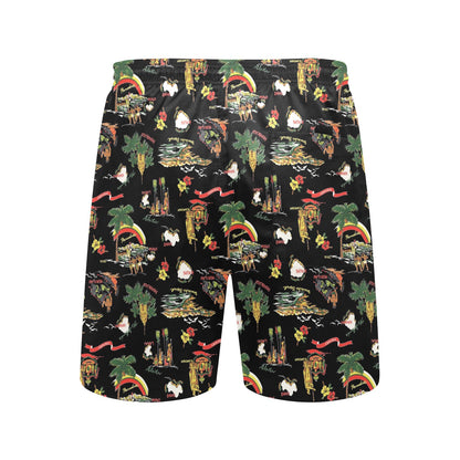 Hawaiian Island Themed Print Men's Swim Trunks Beach Shorts