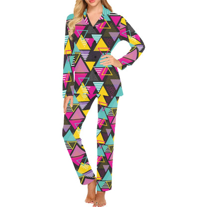 Geometric Colorful Pattern Print Design 02 Women's Long Pajama Set