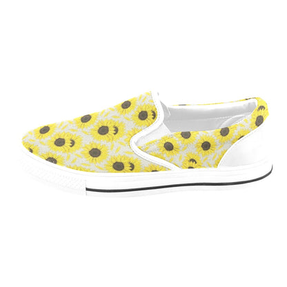 Sunflower Print Design LKS309 White Slip Ons Canvas Women's Shoes