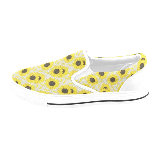Sunflower Print Design LKS309 White Slip Ons Canvas Women's Shoes