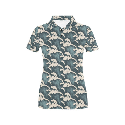 Wave Art Print Women's Polo Shirt