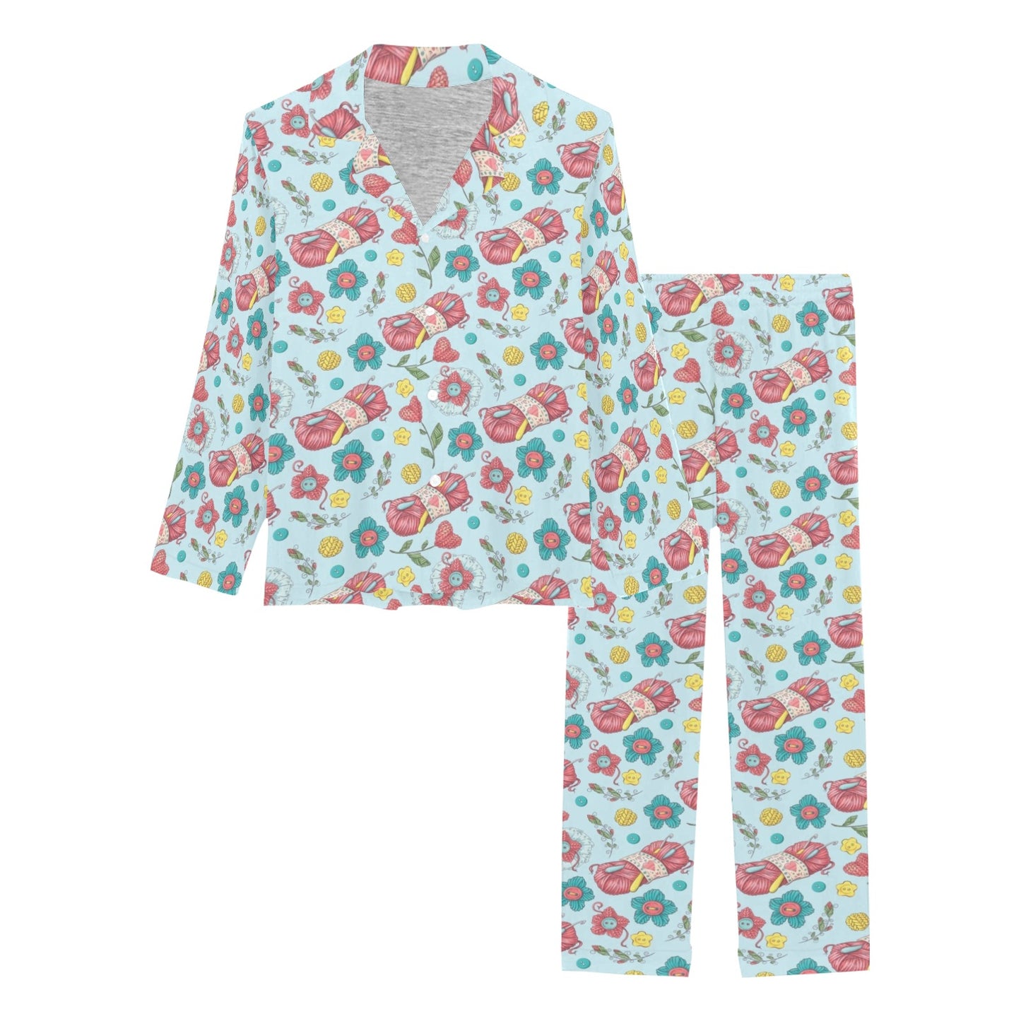 Crochet Pattern Print Design 01 Women's Long Pajama Set