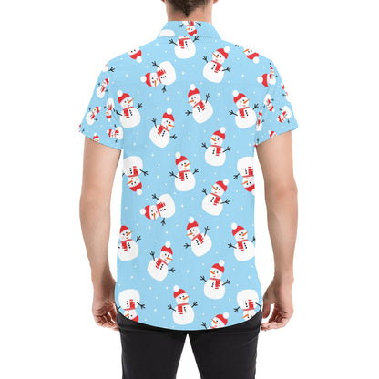 Snowman Print Design LKS305 Men Short Sleeve Button Up Shirt