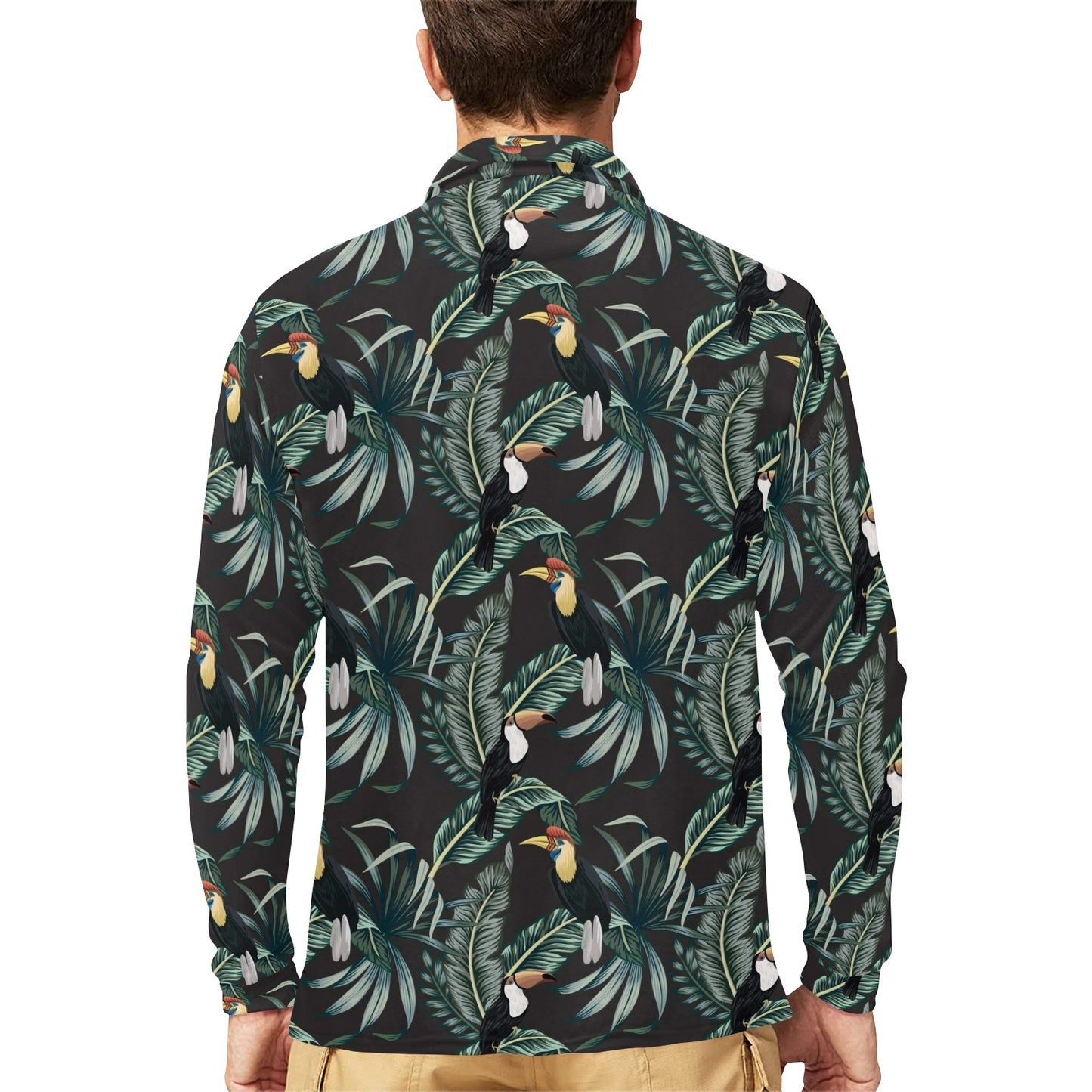 Rainforest Pattern Print Design RF06 Long Sleeve Polo Shirt For Men's