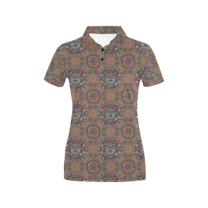 Calendar Aztec Design Print Pattern Women's Polo Shirt