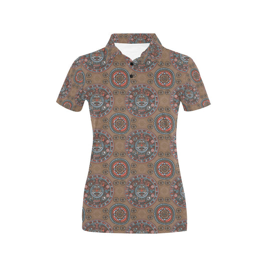 Calendar Aztec Design Print Pattern Women's Polo Shirt