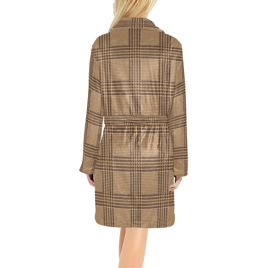 Houndstooth Brown Pattern Print Design 04 Women's Fleece Robe