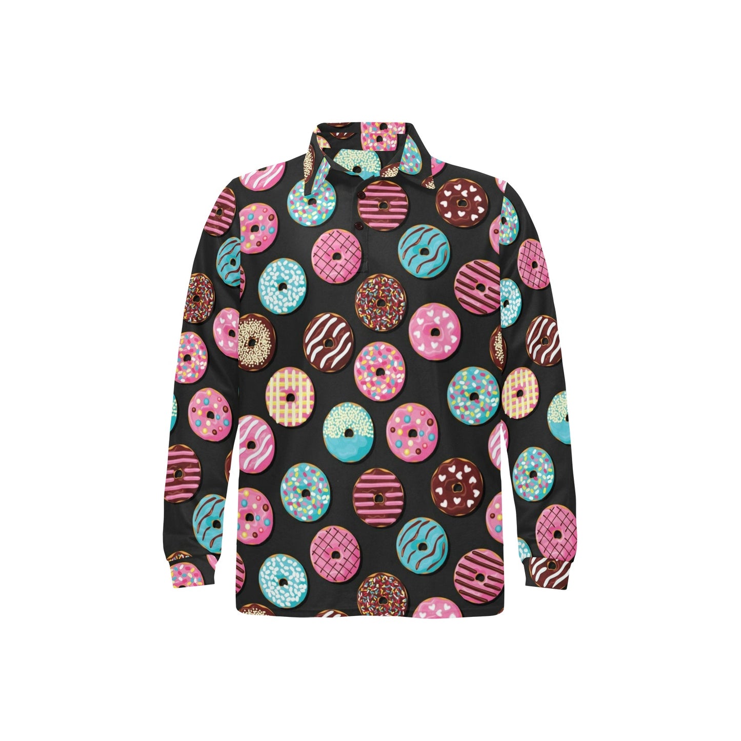 Donut Pattern Print Design DN02 Long Sleeve Polo Shirt For Men's