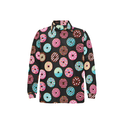 Donut Pattern Print Design DN02 Long Sleeve Polo Shirt For Men's
