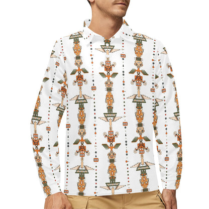 Totem Print Design LKS302 Long Sleeve Polo Shirt For Men's