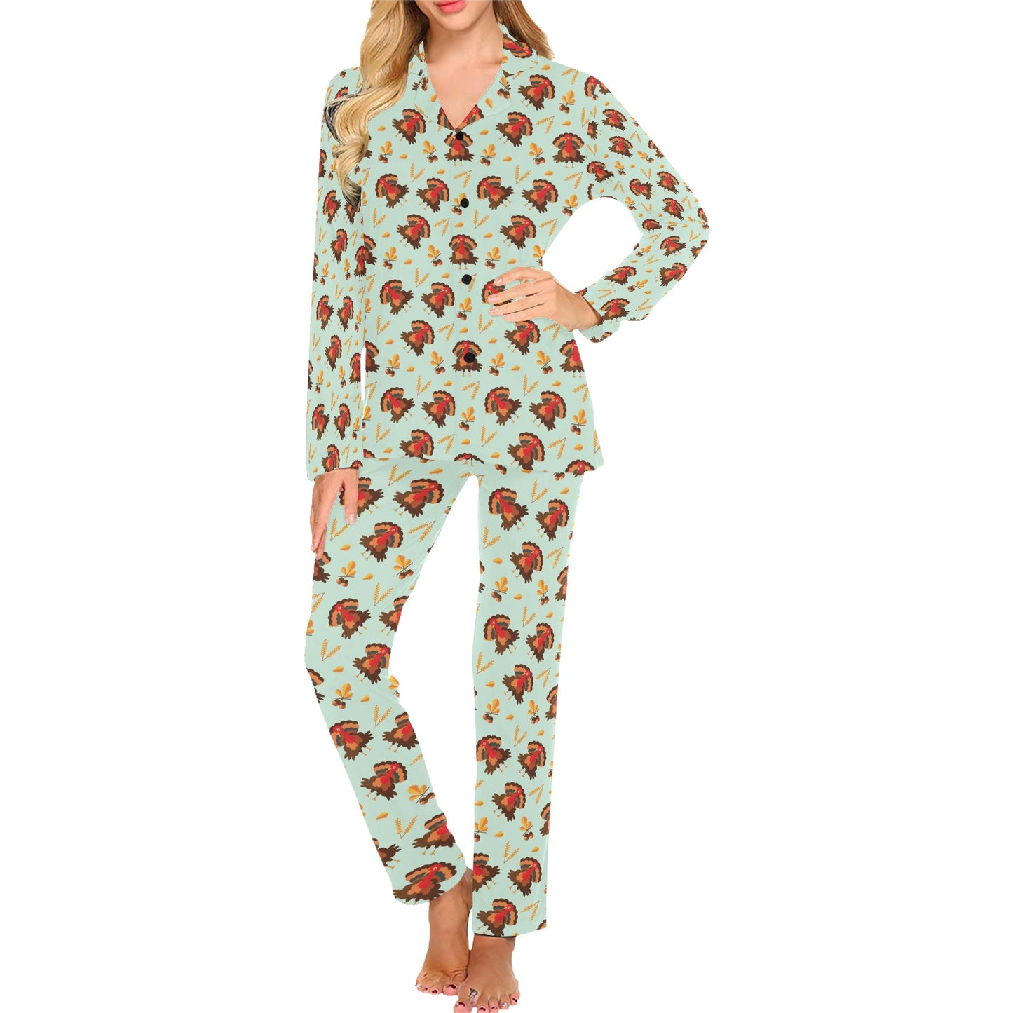 Thanksgiving Print Design LKS309 Women's Long Pajama Set