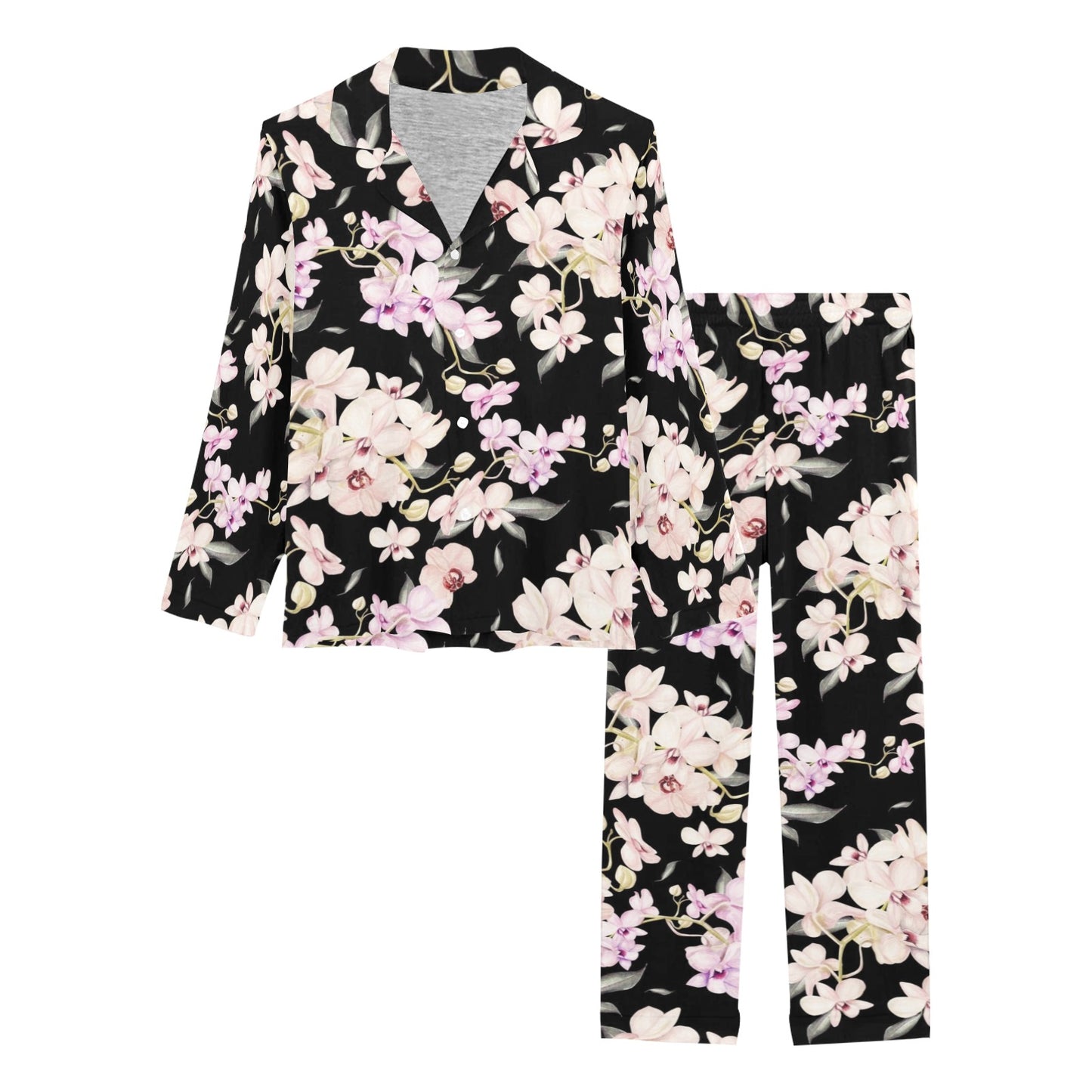 Orchid White Pattern Print Design OR03 Women's Long Pajama Set