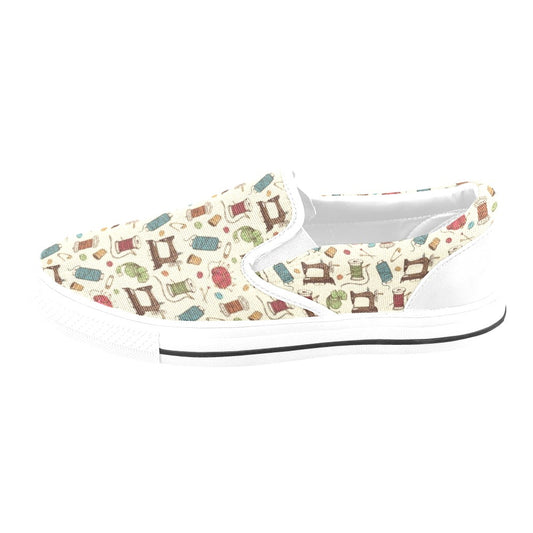 Sewing Equipment Print Design LKS303 White Slip Ons Canvas Women's Shoes