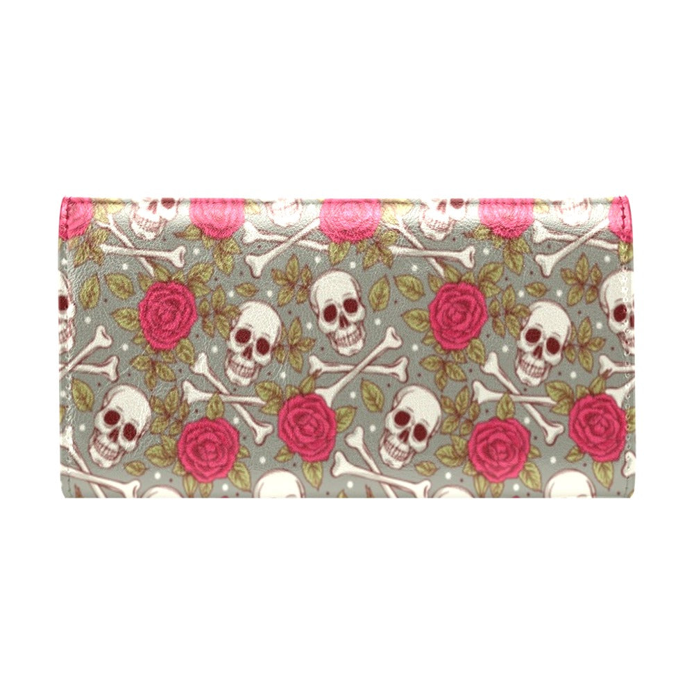 Skull Bone Rose Print Design LKS303 Women's Trifold Wallet
