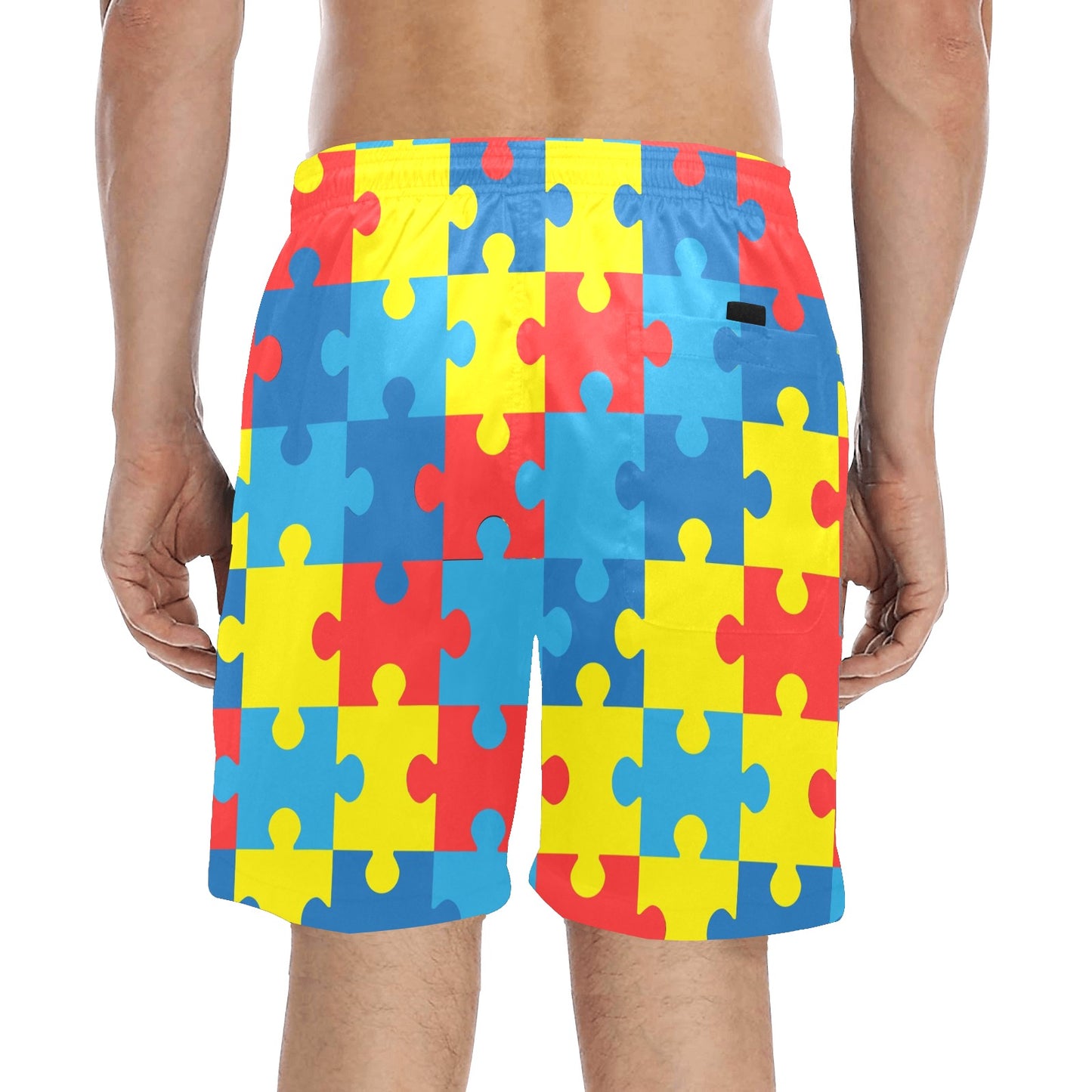 Autism Awareness Puzzles Design Print Men's Swim Trunks Beach Shorts