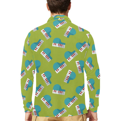 Piano Pattern Print Design 03 Long Sleeve Polo Shirt For Men's