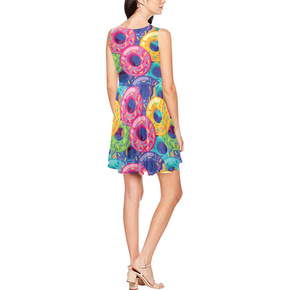 Donut Pattern Print Design DN010 Sleeveless Dress