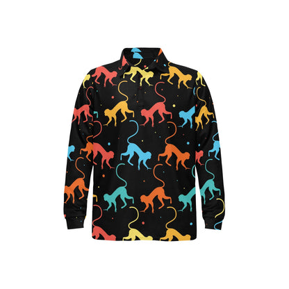 Monkey Pattern Print Design 01 Long Sleeve Polo Shirt For Men's
